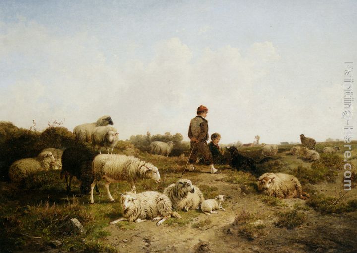 Shepherd Boys With Their Flock painting - Cornelis van Leemputten Shepherd Boys With Their Flock art painting